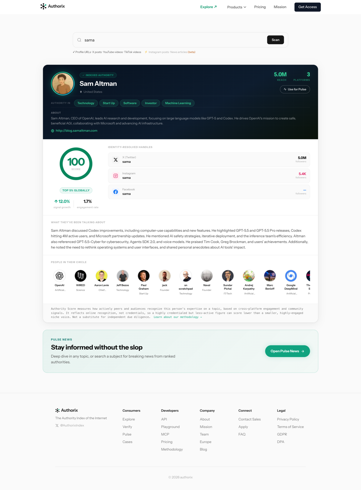 Authorix Verify showing an authority score for a source